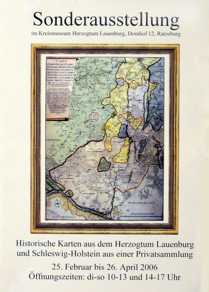 Ausstellungsplakat, historische Karten aus einer Privatsammlung, Kreis Herzogtum Lauenburg und Schleswig-Holstein.