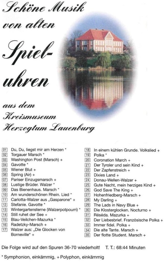 CD-Cover Lieder von Spieluhren aus der Sammlung des Kreismuseums Herzogtum Lauenburg
